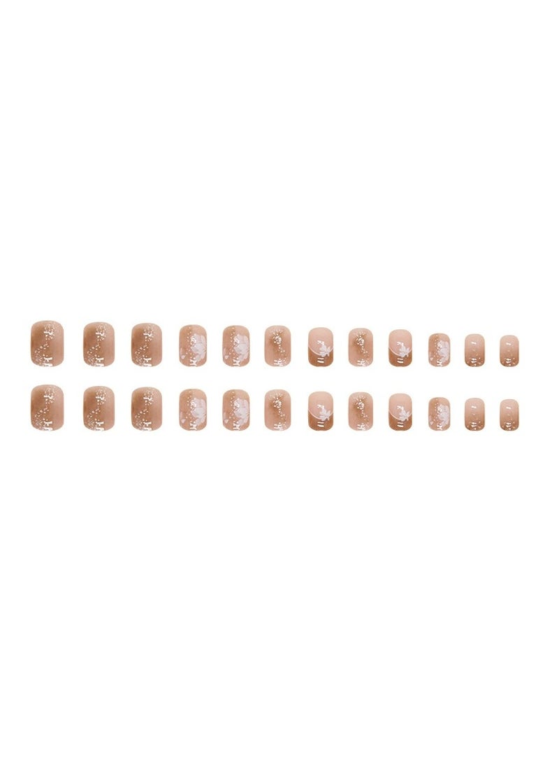 Goolsky Autumn Winter Floral Gradient Glitter French Press On Nails Short Reusable Nail Tips  - Image 4