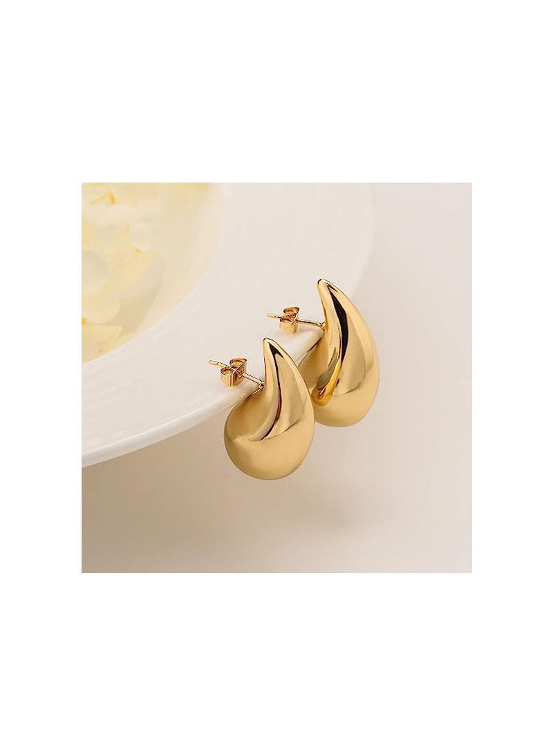 RATSAW Chunky Gold Hoop Earrings For Women, Lightweight Water Drop Earrings, Teardrop Hoops Earrings, Gift for Women Girls  - Image 4