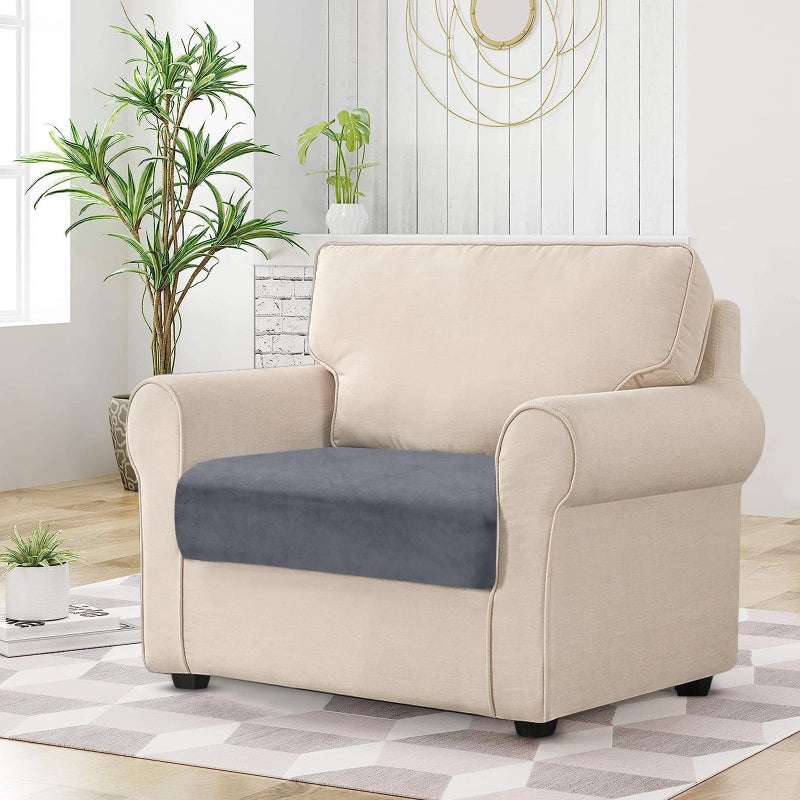 BT.WA Couch Cushion Cover Velvet 1 Piece Seat Cushion Cover Stretch Armchair Cover Separate Sectional Sofa Slipcovers Furniture Protector (1-Seater or Sofa Backrest  Dark Grey) - Image 2