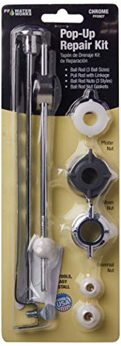 PermaFLOW PF WaterWorks PF0907 Pop-Up Drain Repair Kit - Threaded Adjustable Center Pivot/Ball Rod with 3 Nuts, Gasket, 3 Sizes of Balls, with Pull Rod/Linkage, Chrome - Image 2