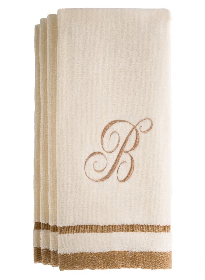 Creative Scents Monogrammed Gifts, Fingertip Towels, 11 x 18 Inches - Set of 4- Decorative Golden Brown Embroidered Towel - Extra Absorbent 100% Cotton- Personalized Gift- for Bathroom/Kitchen- Initial B (Ivory) - Image 1