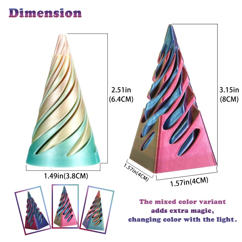 Cucue Pyramid Spiral Cone Toy - Reversible Passthrough Sculpture for Calmness & Relaxation - Impossible 3D Printed Optical Illusion Gadget, Fidget Desk Toy for Kids & Adults - Image 2