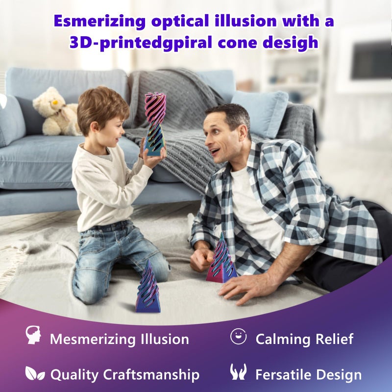 Cucue Pyramid Spiral Cone Toy - Reversible Passthrough Sculpture for Calmness & Relaxation - Impossible 3D Printed Optical Illusion Gadget, Fidget Desk Toy for Kids & Adults - Image 3