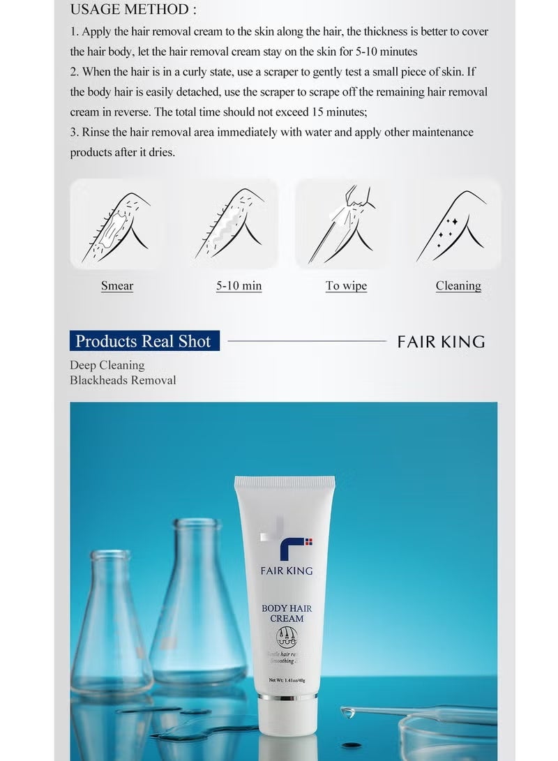 Fair King Hair removal cream for armpit hair removal, leg hair, special for sensitive skin, soothing and repairing underarms, hair removal without leaving traces per bottle 40g - Image 4