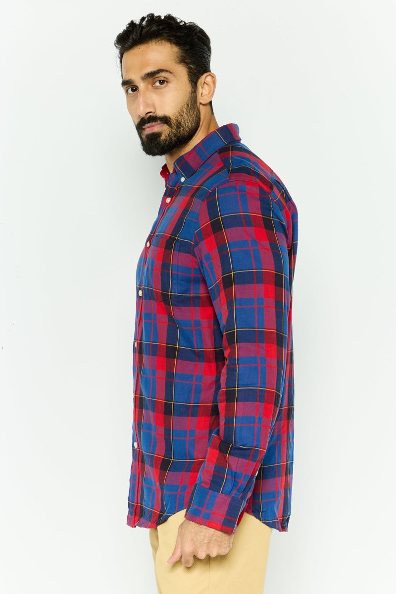 Chaps Men Regular Fit Checkered Long Sleeves Casual Shirt, Red Combo - Image 3