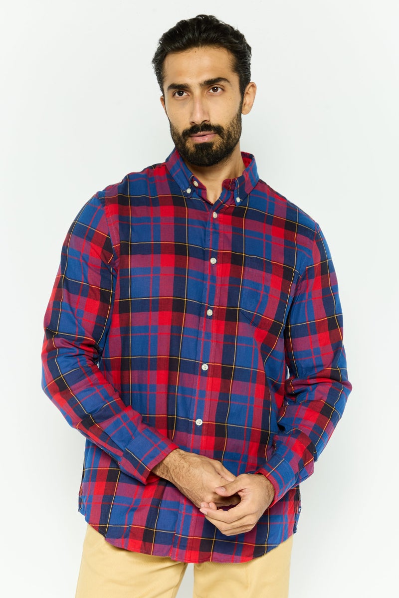 Chaps Men Regular Fit Checkered Long Sleeves Casual Shirt, Red Combo - Image 1