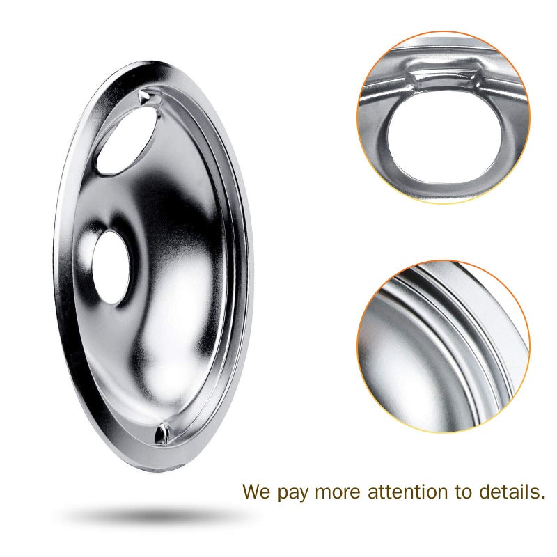 APPLIANCEMATES مقالي التنقيط Wb31T10011 & Wb31T10010 مجموعة أوعية التنقيط من الكروم، 4 عبوات تناسب مجموعة Ge Hotpoint الكهربائية من قبل الأجهزة البديلة، 2 حزمة لمدة 8 بوصة و2 حزمة لموقد 6 بوصة - Image 4
