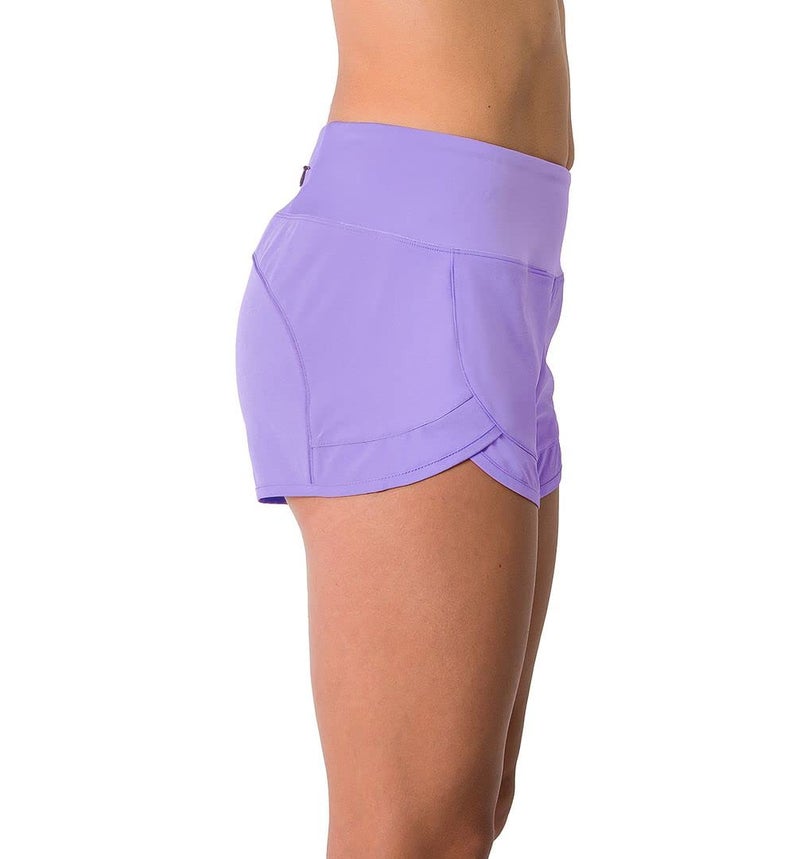 Tough Mode Womens 3" Lightweight Running WOD Volleyball Shorts Workout Mesh Liner Zip Pocket Lavender - Image 2