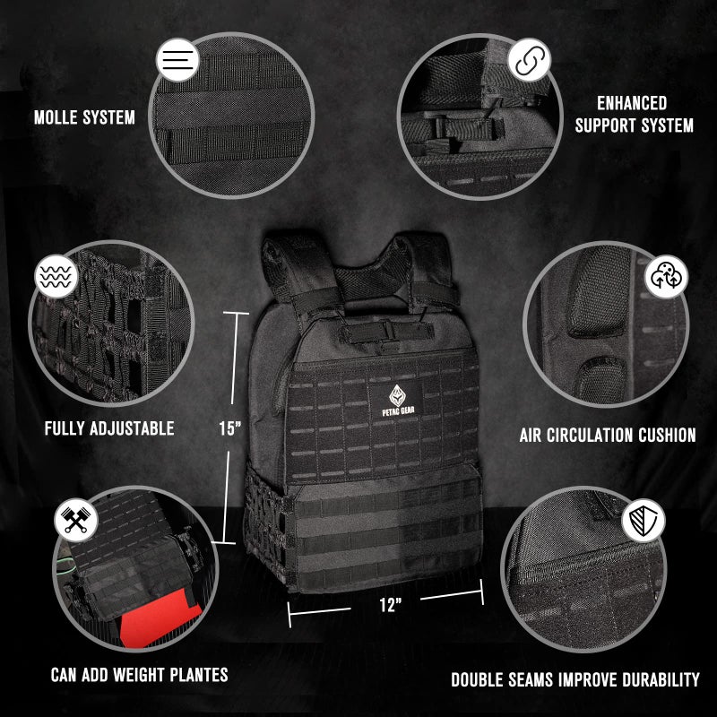 PETAC GEAR Weighted Vest For Men Workout Adjustable Strength Training Vests for Workouts Running Endurance Women Gym Fitness Weight Clothing(BK) - Image 5