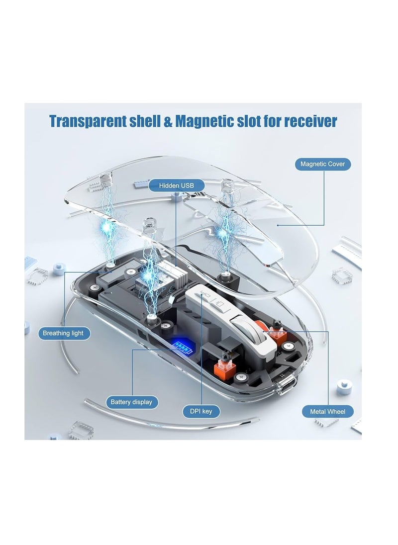 HEATZ Heatz Crystal Transparent Magnetic Wireless Mouse Wireless Bluetooth Mouse, Tri-Mode Bluetooth & Wireless) USB C Rechargeable Computer Mouse, Full Transparent Portable Silent Mouse with USB Receiver for Laptop  - Image 2