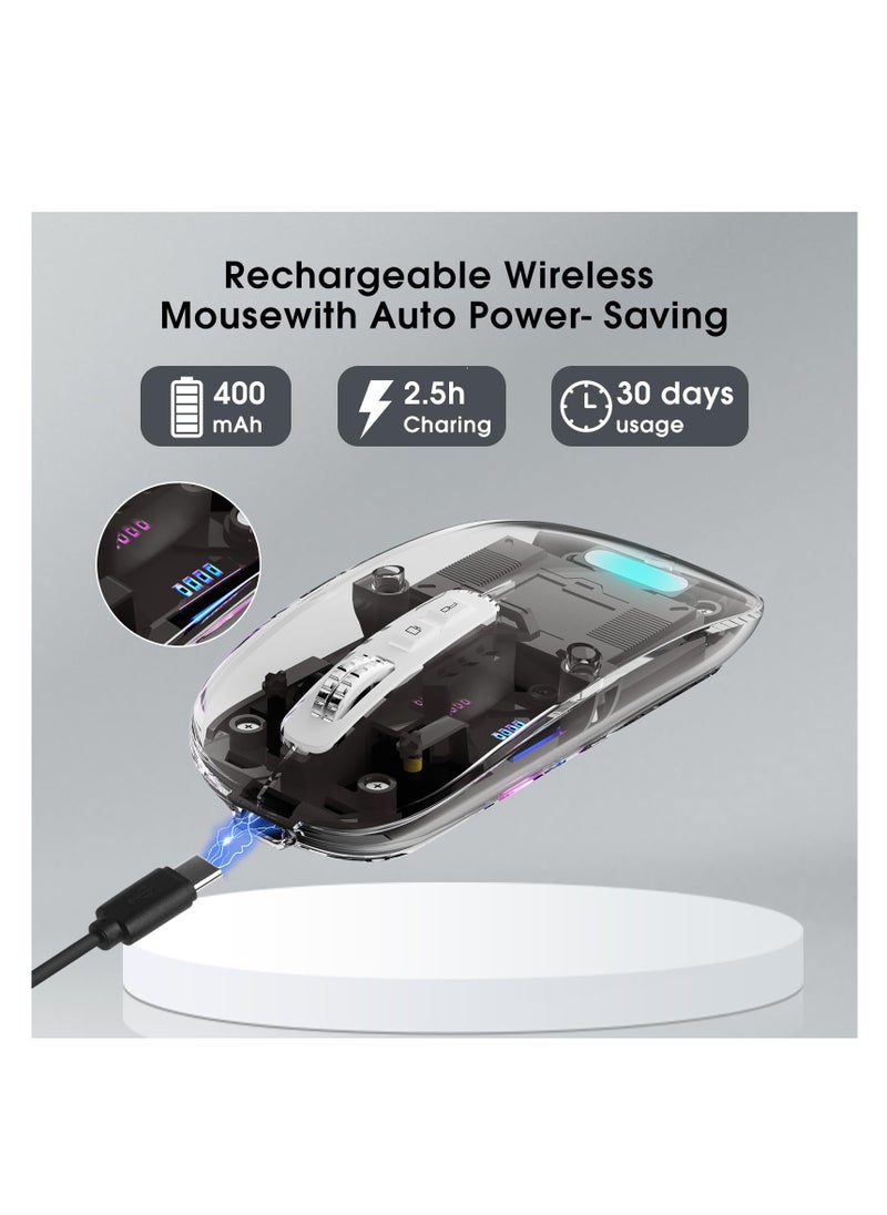 HEATZ Heatz Crystal Transparent Magnetic Wireless Mouse Wireless Bluetooth Mouse, Tri-Mode Bluetooth & Wireless) USB C Rechargeable Computer Mouse, Full Transparent Portable Silent Mouse with USB Receiver for Laptop  - Image 3