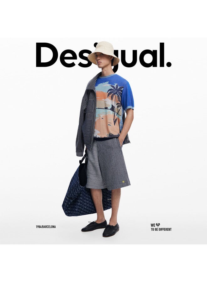DESIGUAL men's Jacquard Knit Short-sleeve T-shirt With Beach Palm Tree Pattern, Spring-summer 2025 Collection - Image 3