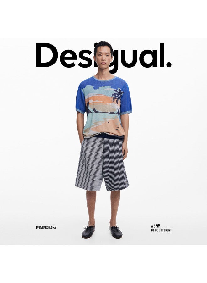DESIGUAL men's Jacquard Knit Short-sleeve T-shirt With Beach Palm Tree Pattern, Spring-summer 2025 Collection - Image 5