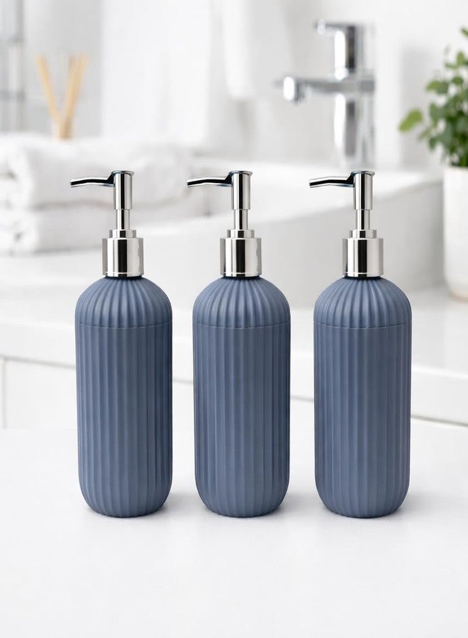 LAGET® 300ml Soap Dispenser for Wash Basin - Plane Ribbed Design | Kitchen and Bathroom Accessories Items | Refillable Handwash Dispenser Bottle- Set of 3 (Metallic Blue) - Image 2