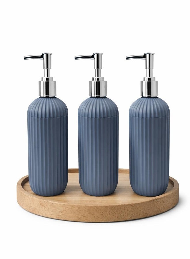 LAGET® 300ml Soap Dispenser for Wash Basin - Plane Ribbed Design | Kitchen and Bathroom Accessories Items | Refillable Handwash Dispenser Bottle- Set of 3 (Metallic Blue) - Image 4