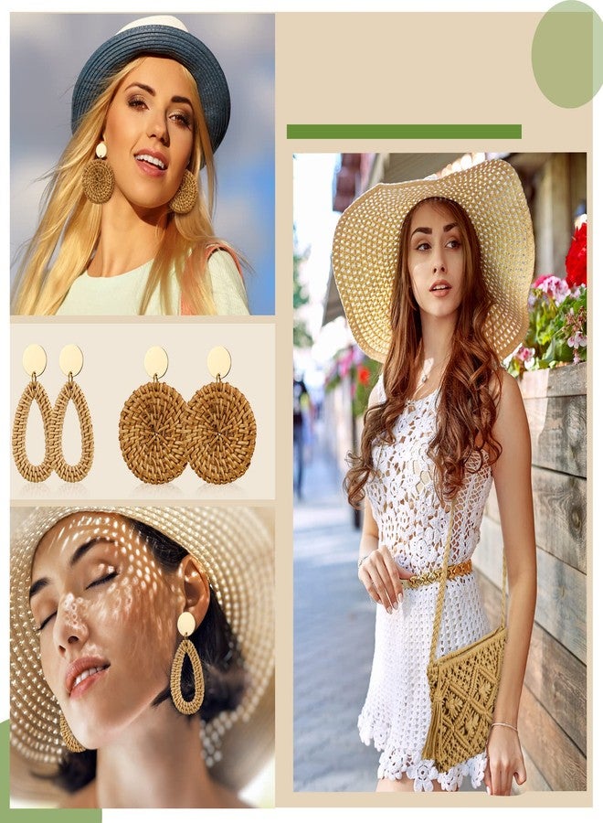 Reginary 9 Pcs Straw Clutch Purse for Women Summer Beach Straw Bag Rattan Earrings Set Boho Crossbody Bag Woven for Vacation - Image 2