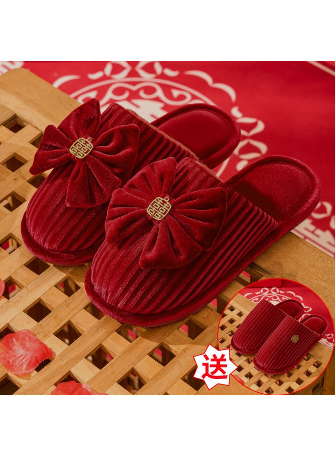 Lidani Wedding Slippers For Newlyweds, Bride And Groom, Festive Red Pair Of Winter Accessible Luxury Wedding Shoes