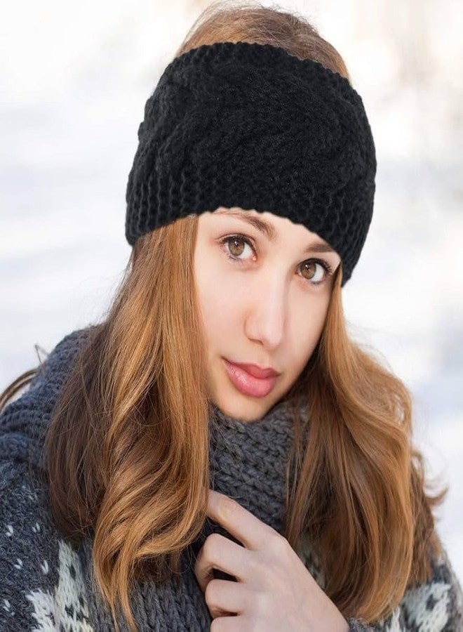 طوق رأس شتوي من الصوف للنساء والفتيات، طوق شعر محبوك على شكل فيونكة، مناسب للسبا، غطاء أذن دافئ (مقاس واحد) (أسود واحد) - Image 2