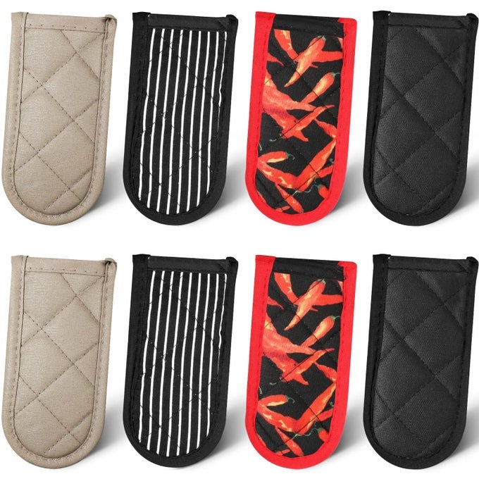 8 PIECES PAN HANDLE SLEEVE HEAT RESISTANT POT SLEEVE GRIP NONSLIP SKILLET POT HOLDER MACHINE WASHABLE CAST IRON HANDLE COVER COTTON ASSIST HOLDER 4 STYLES 3 X 6 INCHVIVID STYLE