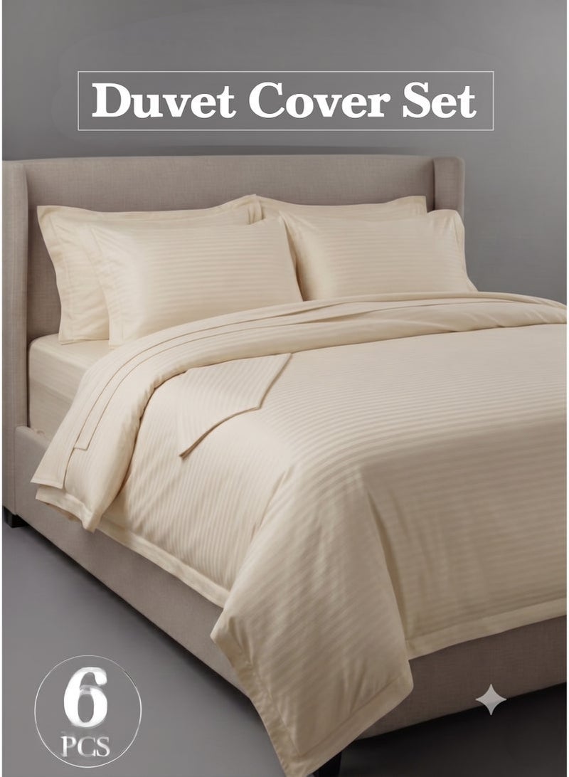 King Size 6-Piece Luxury Duvet Cover Set 220x240 cm, Premium Striped Bedding Set with Fitted Sheet 200x200 cm & 4 Pillowcases 50x70 cm, Soft All Season Wrinkle Resistant Bed Linen - Image 1
