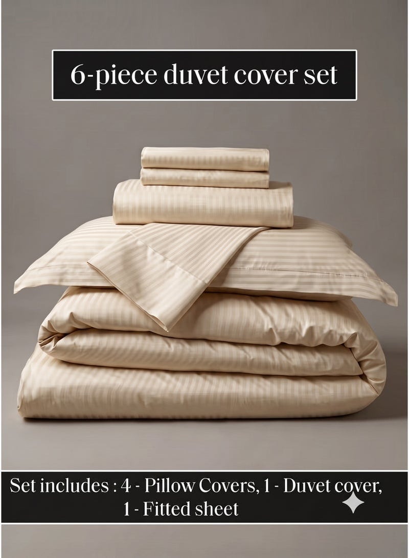 King Size 6-Piece Luxury Duvet Cover Set 220x240 cm, Premium Striped Bedding Set with Fitted Sheet 200x200 cm & 4 Pillowcases 50x70 cm, Soft All Season Wrinkle Resistant Bed Linen - Image 2