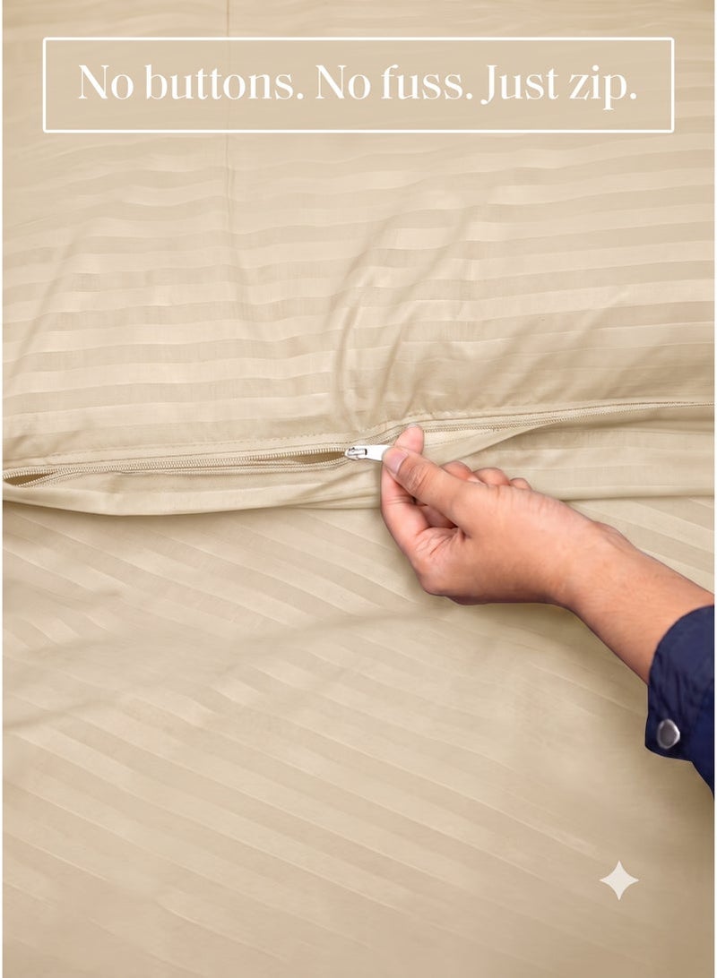 King Size 6-Piece Luxury Duvet Cover Set 220x240 cm, Premium Striped Bedding Set with Fitted Sheet 200x200 cm & 4 Pillowcases 50x70 cm, Soft All Season Wrinkle Resistant Bed Linen - Image 4