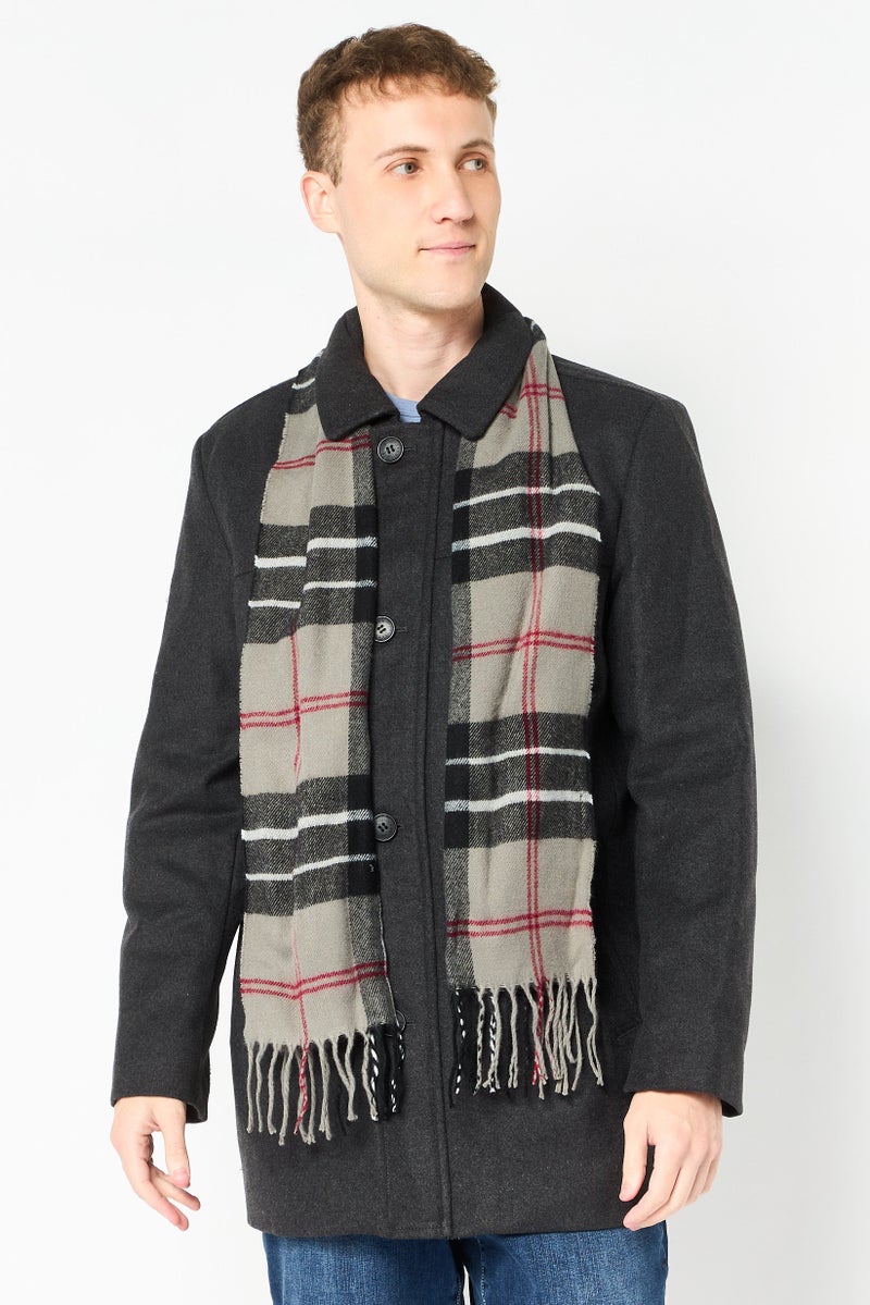 DOCKERS Men 2 Pieces Textured Trench Coat With Scarf, Charcoal - Image 1