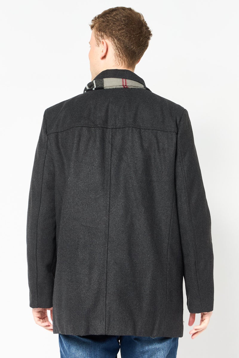 DOCKERS Men 2 Pieces Textured Trench Coat With Scarf, Charcoal - Image 3