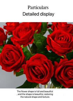 Generic 12 Pieces Red Artificial Roses Bridal Wedding Bouquet Realistic Flower Red/Green  - Image 5