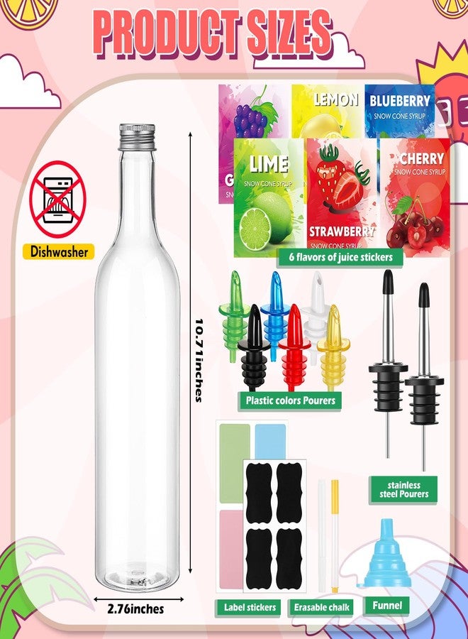 Maxcheck 12 Pcs Plastic Snowcone Syrup Bottles Snow Cone Supplies Empty Plastic Syrup Dispenser with Rainbow Pourer Plastic Long Neck Bottles for Summer Fruit Syrup Party(25 oz) - Image 2