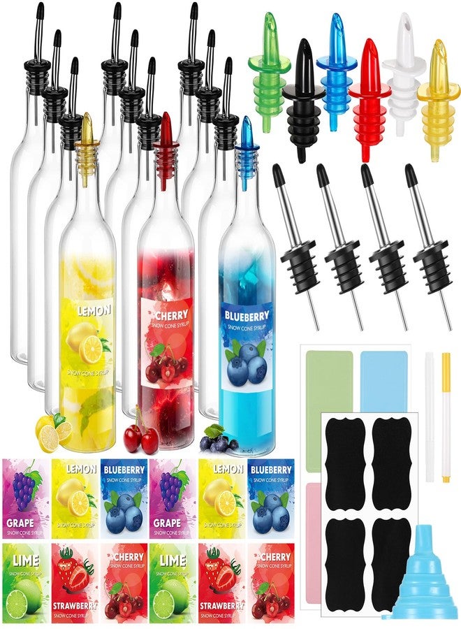 Maxcheck 12 Pcs Plastic Snowcone Syrup Bottles Snow Cone Supplies Empty Plastic Syrup Dispenser with Rainbow Pourer Plastic Long Neck Bottles for Summer Fruit Syrup Party(25 oz) - Image 1