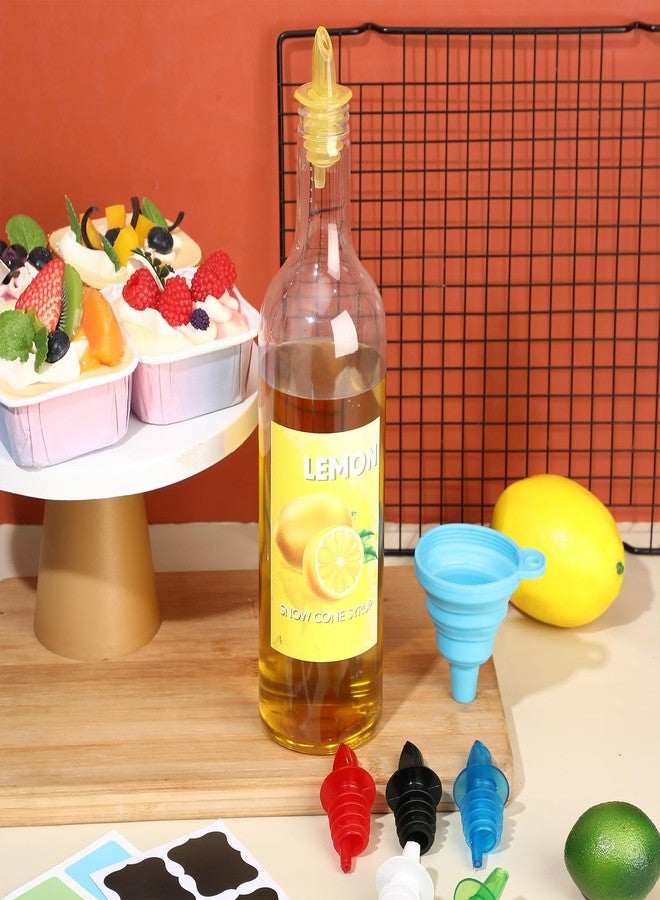 Maxcheck 12 Pcs Plastic Snowcone Syrup Bottles Snow Cone Supplies Empty Plastic Syrup Dispenser with Rainbow Pourer Plastic Long Neck Bottles for Summer Fruit Syrup Party(25 oz) - Image 5