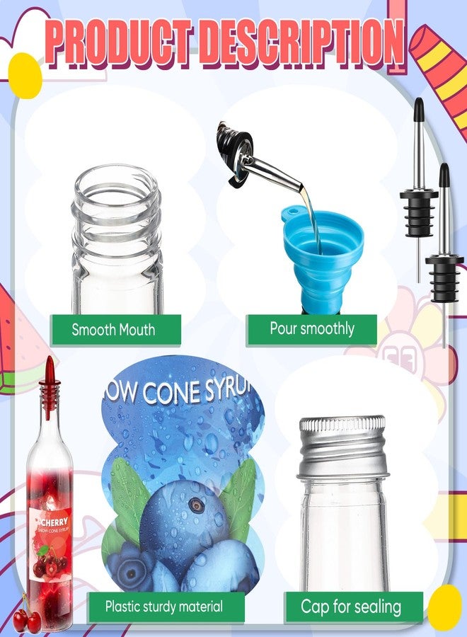 Maxcheck 12 Pcs Plastic Snowcone Syrup Bottles Snow Cone Supplies Empty Plastic Syrup Dispenser with Rainbow Pourer Plastic Long Neck Bottles for Summer Fruit Syrup Party(25 oz) - Image 3