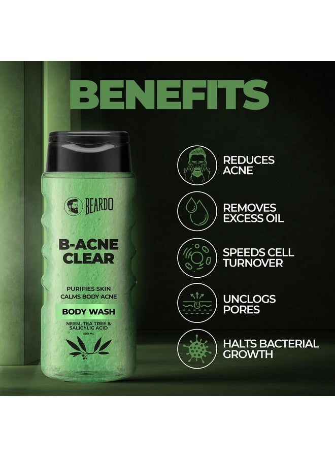 Beardo Body Acne Clear Body Wash for Men 500 ml | With Neem, Tea Tree and Salicylic Acid | Clean Clear Skin | For Body Acne and Skin Purification | B-acne Bodywash for Men - Image 3