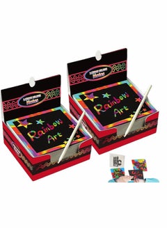 KASTWAVE Rainbow Scratch Paper 200 Sheets Rainbow Scratch Paper Arts and Crafts for Kids Black Magic Scratch Art Notes Paper Boards Scratch with Wooden Stylus Scratchers Stencils Notepad  - Image 1