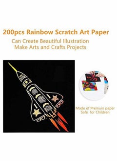 KASTWAVE Rainbow Scratch Paper 200 Sheets Rainbow Scratch Paper Arts and Crafts for Kids Black Magic Scratch Art Notes Paper Boards Scratch with Wooden Stylus Scratchers Stencils Notepad  - Image 4