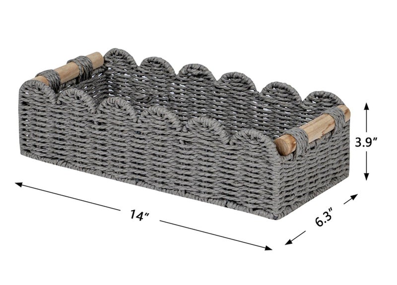 CubesLand Bathroom Basket Organizer, Toilet Tank Paper Storage Baskets 2-Pack, Scalloped Decorative Basket for Countertop w/Handle, Wicker Basket for Bathroom Decor, Home Decor, Living Room, Grey - Image 5