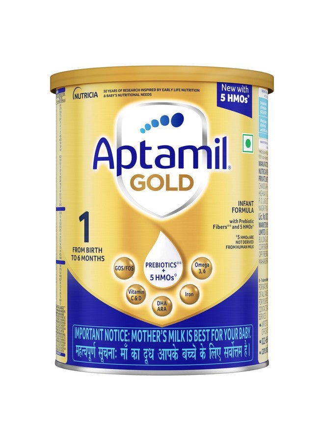 Aptamil Gold Infant Formula Milk Powder for Babies - Stage 1 (Upto 6 months) - with 5HMOs, Prebiotics and DHA - 400gms - Tin