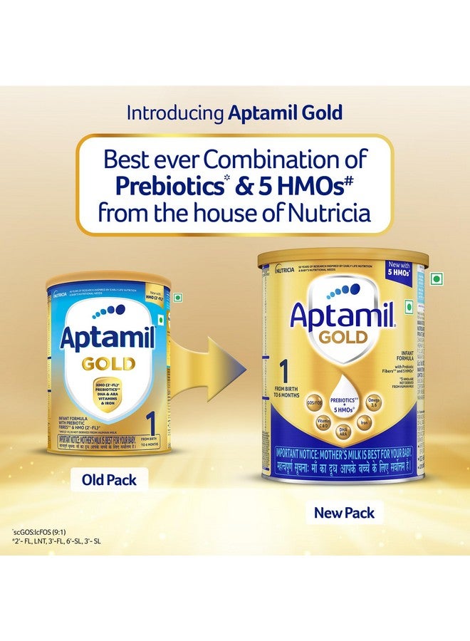 Aptamil Gold Infant Formula Milk Powder for Babies - Stage 1 (Upto 6 months) - with 5HMOs, Prebiotics and DHA - 400gms - Tin