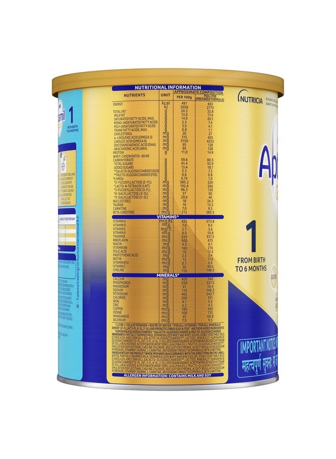 Aptamil Gold Infant Formula Milk Powder for Babies - Stage 1 (Upto 6 months) - with 5HMOs, Prebiotics and DHA - 400gms - Tin