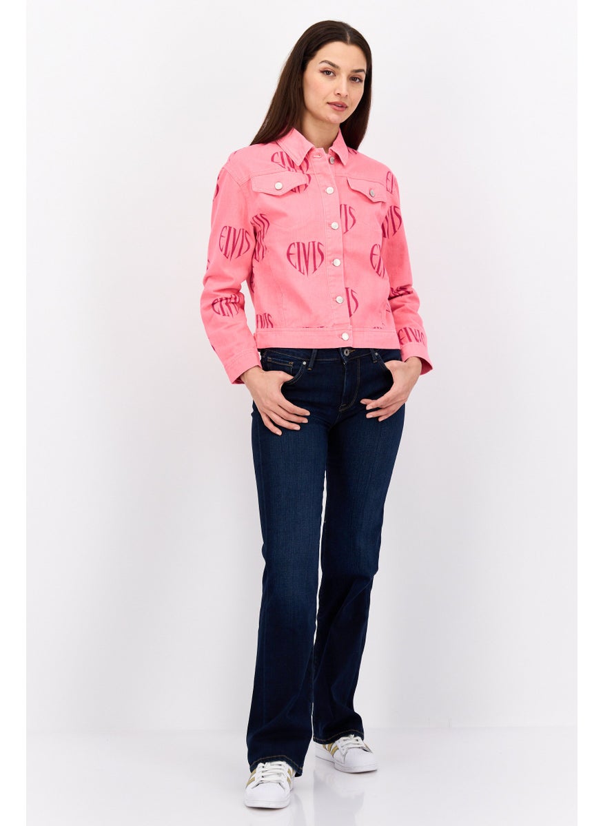 ELVIS Women Washed Long Sleeves Brand Logo Jacket, Pink  - Image 4
