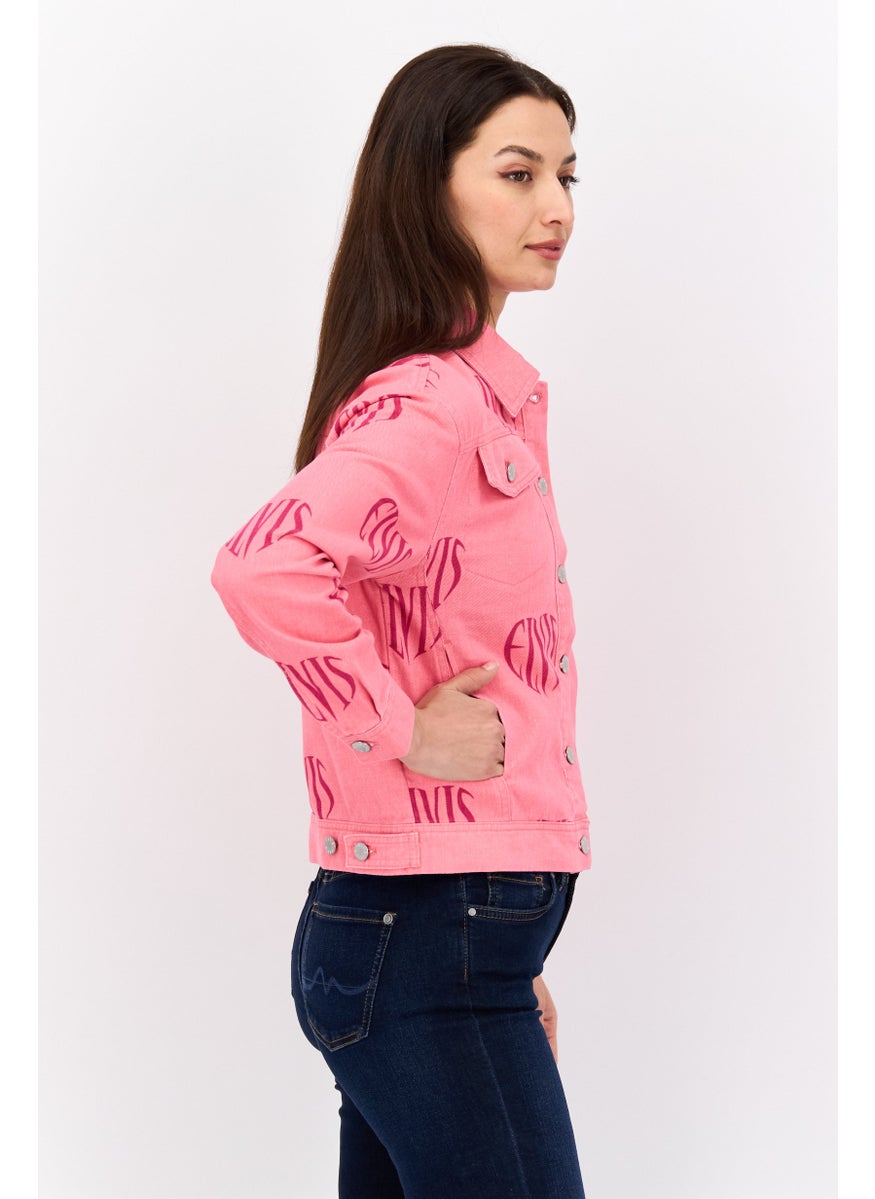 ELVIS Women Washed Long Sleeves Brand Logo Jacket, Pink  - Image 2