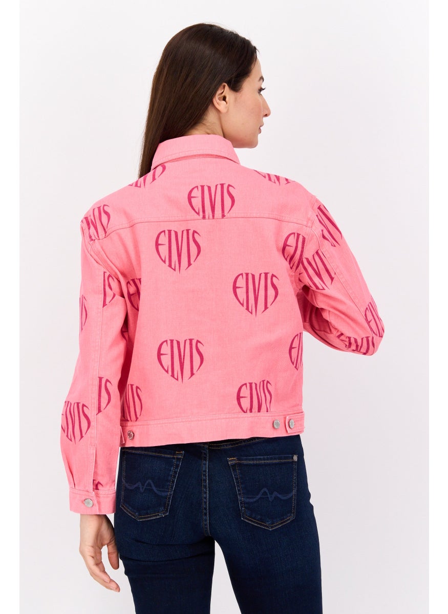 ELVIS Women Washed Long Sleeves Brand Logo Jacket, Pink  - Image 3