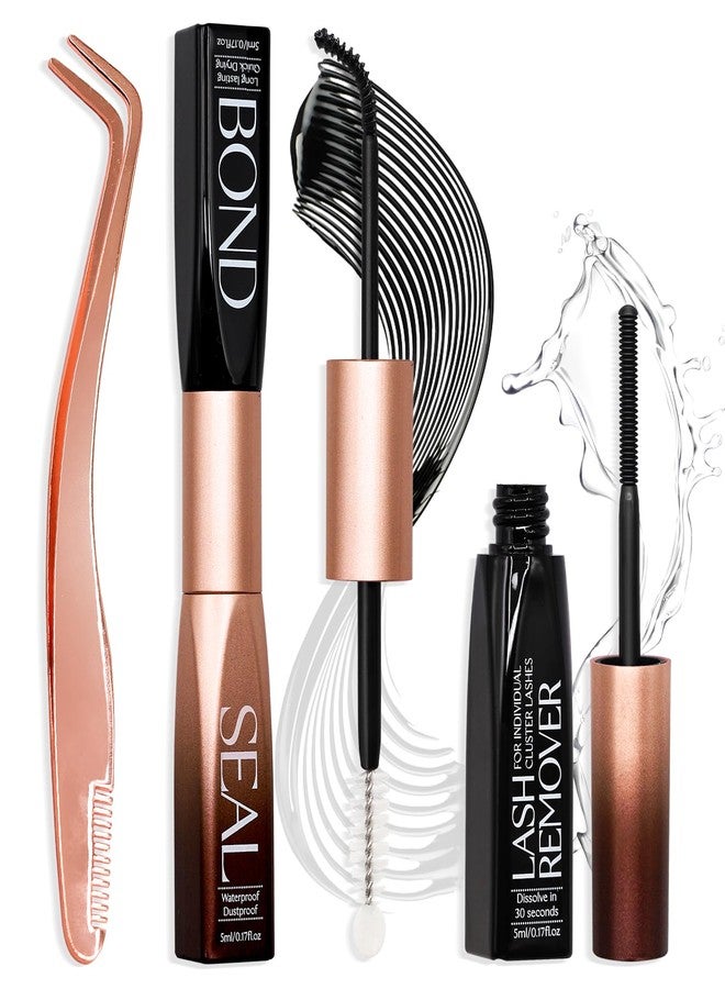 Miuffue Lash Bond and Seal Remover Kit with Tweezers, Long-lasting Eyelash Glue for Individual Clusters, Deep Cleansing Eyelash Remover for Sensitive Eyes, Dual-end Tweezers for Easy Application - Image 1