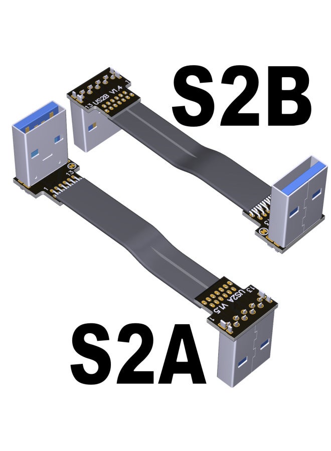 Usb3.0 كابل تمديد بيانات نقل رفيع ومسطح من ذكر إلى ذكر من النوع A بزاوية مزدوجة ثابتة. لون Adtlink المخصص: S2A-S2B 13P-100cm  - Image 1