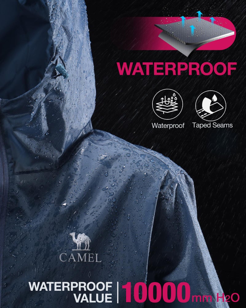 CAMEL CROWN Men's Rain Jacket Waterproof Lightweight Windproof Raincoat with Hood for Cycling Hiking Running Golf Blue - Image 4