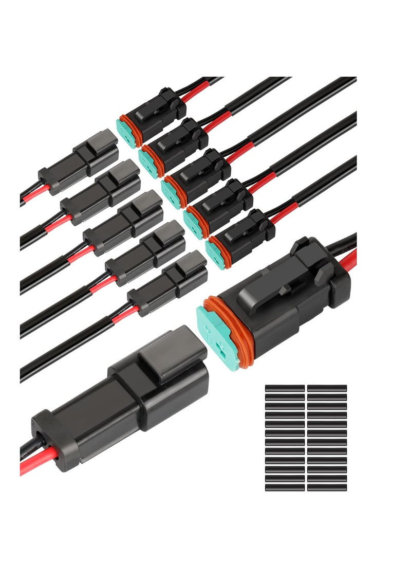 Zikra موصلات DT مقاومة للماء 2 دبوس، موصل سلك 2 16 AWG لموصلات كهربائية للسيارات، موصلات 2 دبوس ذكر وأنثى مع أنابيب انكماش حراري للسيارة والشاحنة والقارب، 6 مجموعات - Image 1