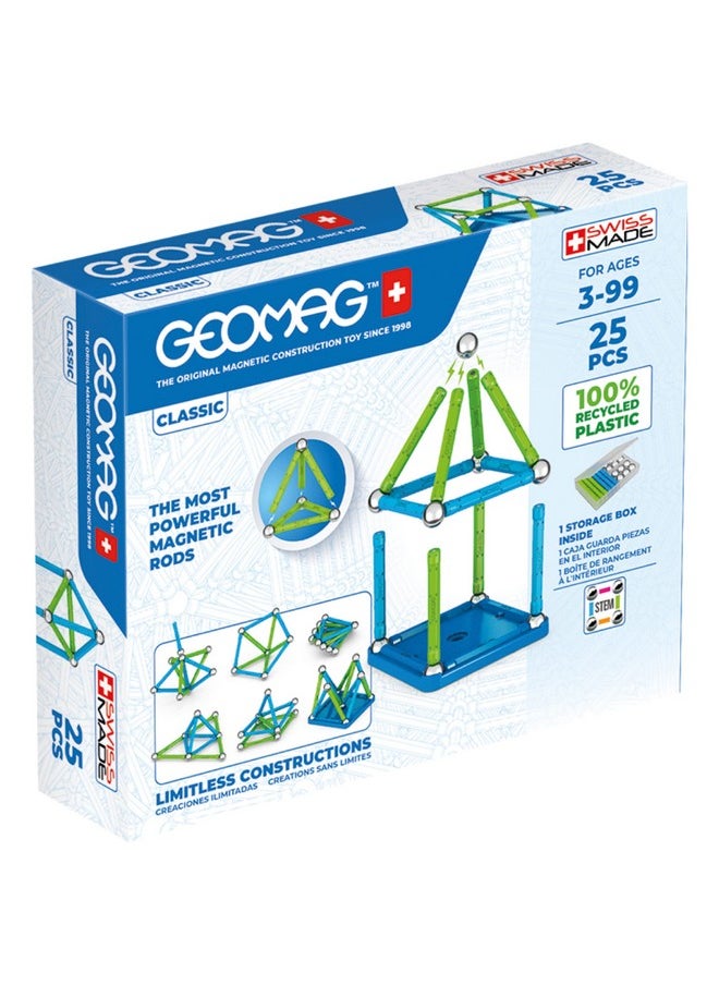 GEOMAG Geomag Magnetic Toys Classics 25-Piece Building Set for Kids Ages 3-99 | Swiss-Made STEM & STEAM Authenticated Educational Toy Made from 100% Recycled Plastic | Creative Learning Play  - Image 1