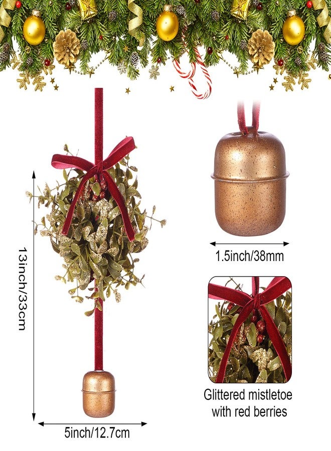 Canlierr 1 Pcs 5 Inch Mistletoe Ball Christmas Jingle Bell Ornament Mistletoe Glitter Kissing Ball with Jingle Bell Bow and Red Berries Artificial Hanging Ornament for Doorway Ceiling Light Decor - Image 2