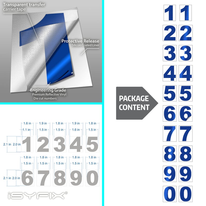 iSYFIX Reflective Blue Vinyl Numbers Stickers â€“ (2 Sets) 2 Inch â€“ Premium Self-Adhesive Decal Die Cut and Pre-Spaced for Mailbox, Signs, Window, Door, Cars, Trucks, Home, Business, Address Number - Image 2
